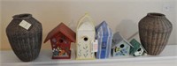 Five contemporary bird houses and pair of