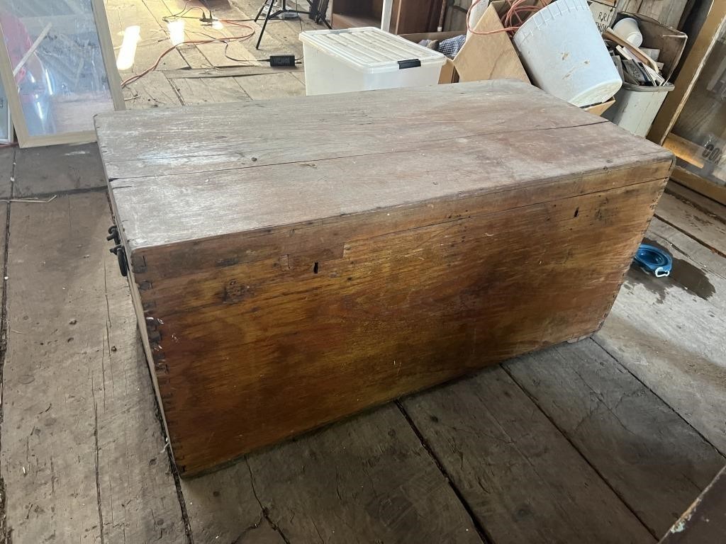 Antique Dovetail Wooden Box with Wrought Iron