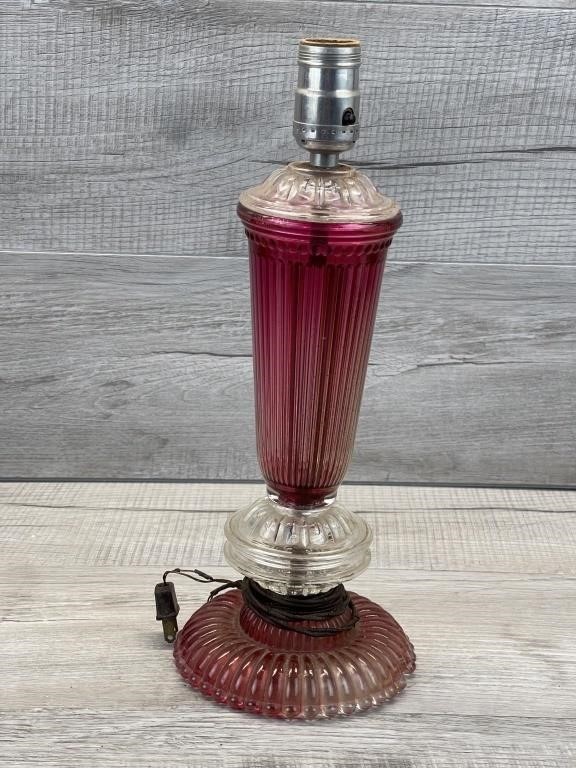 VINTAGE PAINTED GLASS LAMP BASE