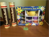 child tea set, tootsie roll banks