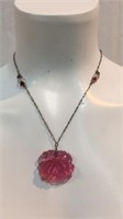 Delicate Silver Chain With Pink Flower Pendant VJC