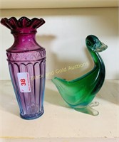 Art glass duck and vase