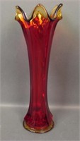 Fenton Ruby Red Three Diamond & Bows Swing Vase