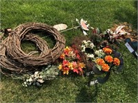 Assorted Garden Decor and Wreaths