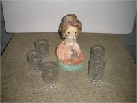 Chalkware Girl - 10 Inches Tall & Glasses