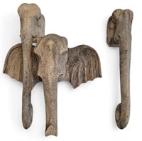 Lot: 3 Folk Art Style Wood Elephant Sculptures.