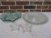 Platter, Green Dish, Candle Holders Lot