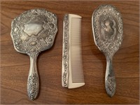 3 pc Silverplate Vanity Set