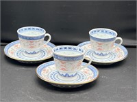 Chinese Rice Grain Pattern Cups and Saucers