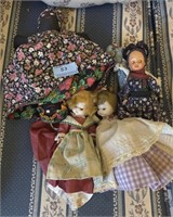 5 LITTLE DOLLS: 2 BISQUE, TOPSY TURVY MAMMIE, ETC.