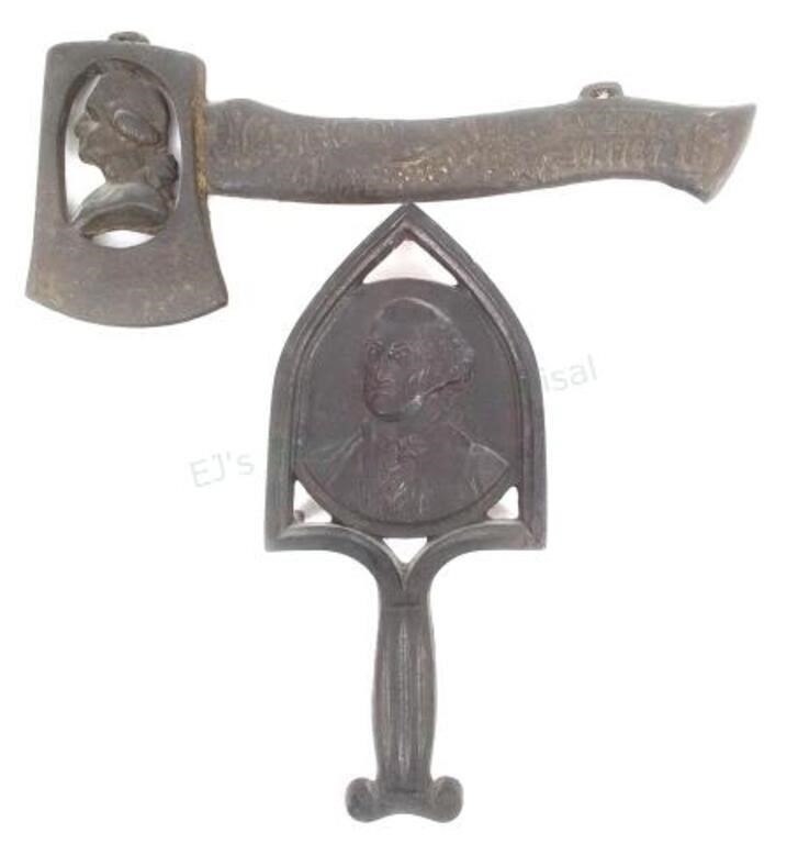 (2) Cast Iron Sad Iron & Wall Hanging Trivets