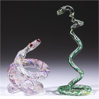 ASSORTED SWIRLED GLASS WHIMSY SNAKES, LOT OF TWO,