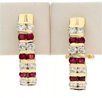 1.20 Ct Diamond Ruby J Hoop Earrings 14 Kt