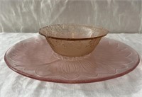 Pink Glass Bowl and Serving Platter