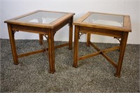 PAIR OF SIDE TABLES WITH GLASS TOPS