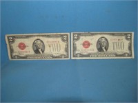 US Red Seal $2 Bank Notes 1928 Series E & G