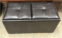 Double Seat Black Leather Ottoman Storage Box