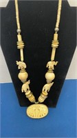 Vintage - carved elephant necklace -14 inches