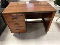 Small wood desk with glass surface