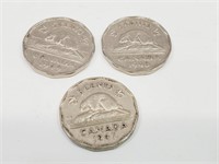 Lot of 3 Nickels 1947/1948/1949