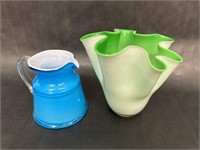 Art Glass Handkerchief Vase and Pitcher