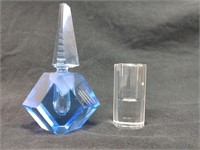 Blue Glass Art Deco Perfume Bottle & Base