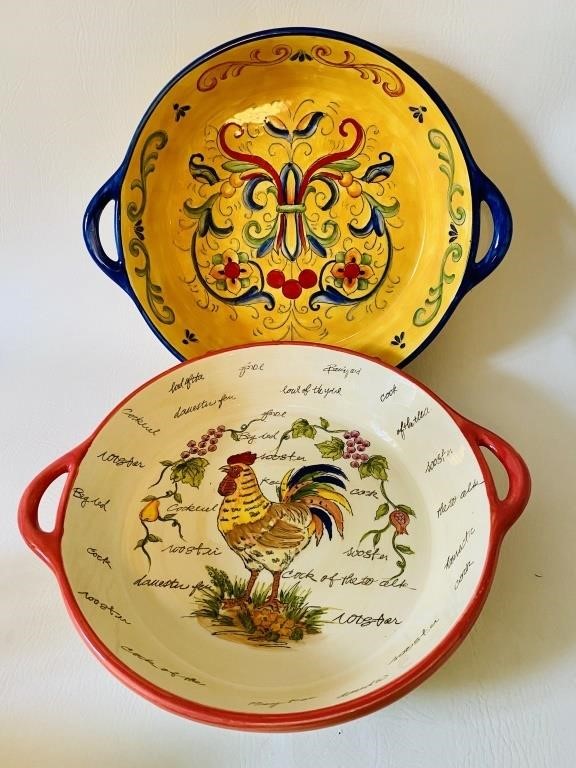 2 Vibrant 13" Ceramic Pie Casserole Dishes