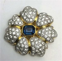 Rhinestone and Blue Stone Brooch