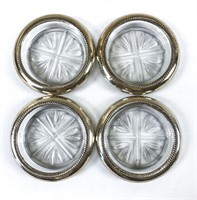 Glass and sterling silver coaster lot of 4