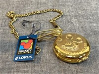 Mickey Mouse Pocket Watch w/Chain in Box -Lorus
