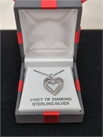 NIB Sterling Silver 1/10CT Diamond Double Heart