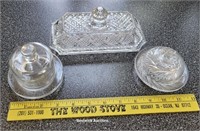 3 glass butter dishes