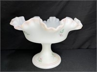 Fenton Satin Burmese Rose Garden Compote