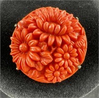 Vintage Czech Coral Art, Glass Flower