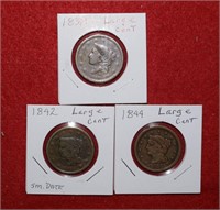 (3) Large Cents 1838, 1842 & 1844