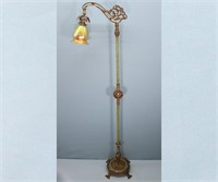 Ornate Cast Iron Bridge Lamp w/ Steuben Shade