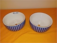 2 Blue and White checked bowls