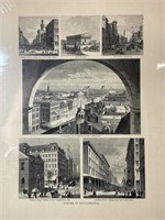 Antique etchings of scenes in Philadelphia