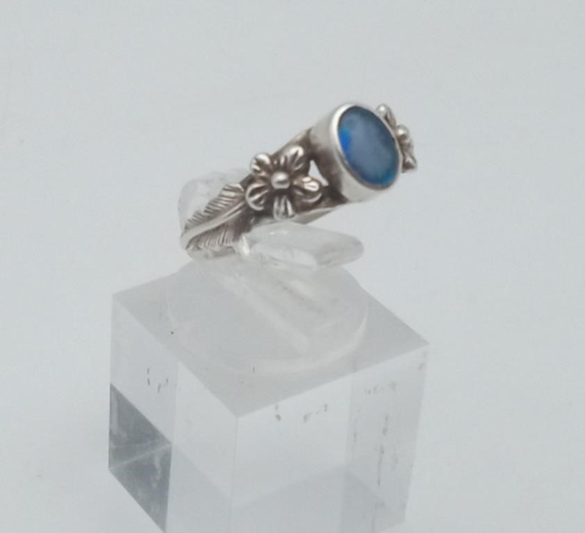 Sterling Moonstone Leaf & Flower Ring