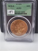 1876-S $20 Gold Liberty PCGS AU53