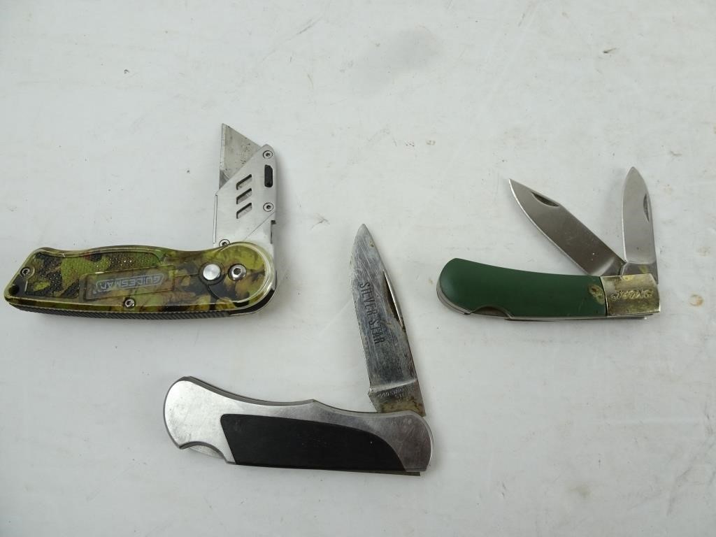Lot of 3 Folding Knives - Silver Star Skoal &