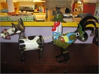 2pc Metal Chicken & Cow Caricature Figures