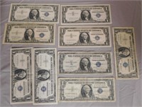 (9) Assorted $1 Silver Certificates.