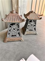 Pair Cast Iron Oriental Garden Lanterns