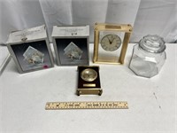 Miscellaneous Lot - Clocks, Jar, Candleholders