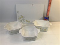 Corningware Floral Bouqet Cutting Board & Dishes