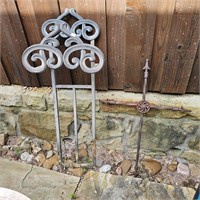 Cast Metal Gardenhose Stand & Iron Cross Decor