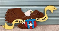 "In God We Trust" Wood Sign with Eagle, 36"x15"