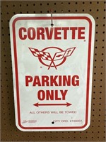 Corvette Parking Metal Sign, 12"x18"