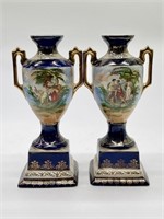 Pair Cobalt Fine Porcelain Urn Vases